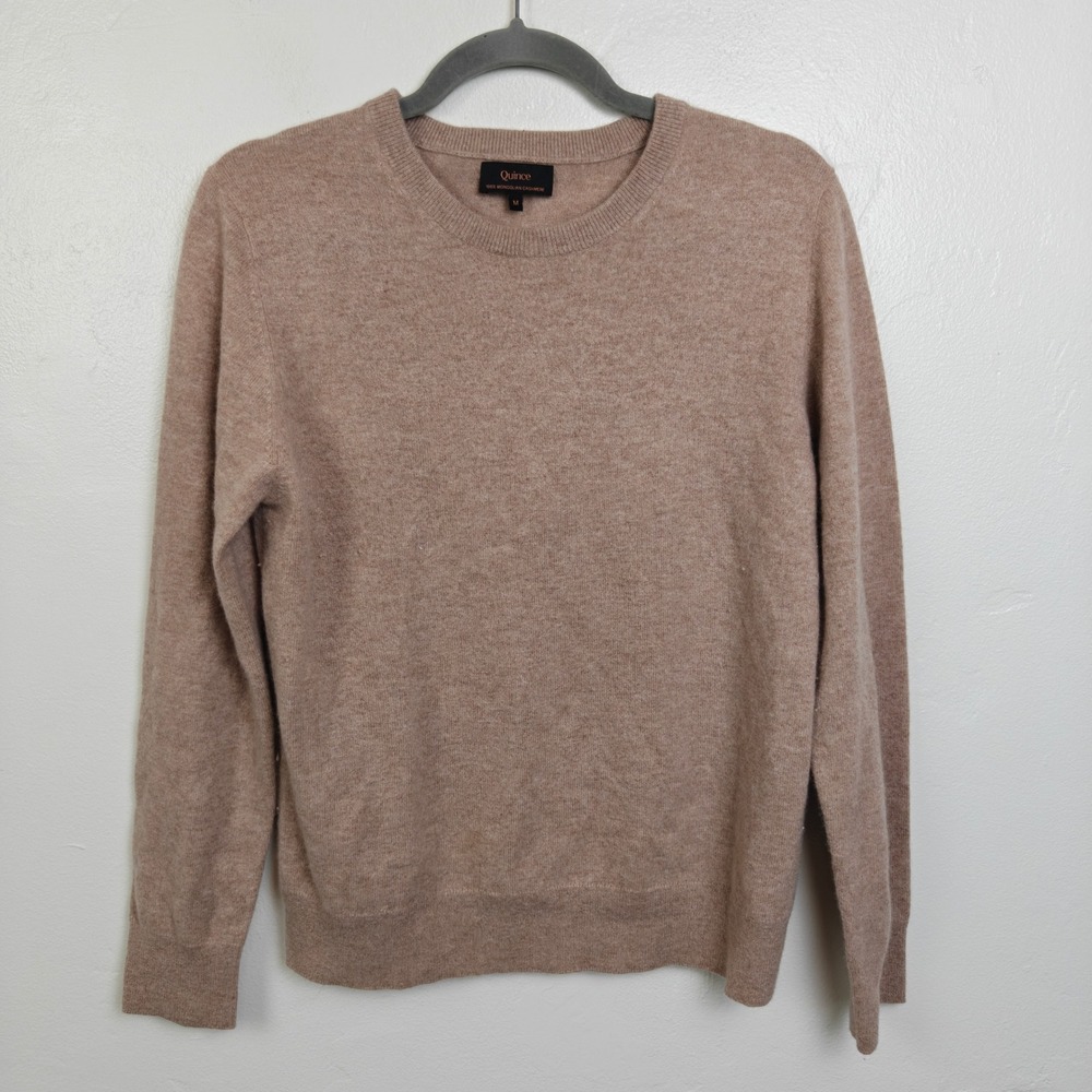 Quince Womens Mongolian Cashmere Crewneck Sweater Medium Oatmeal Knit Tan